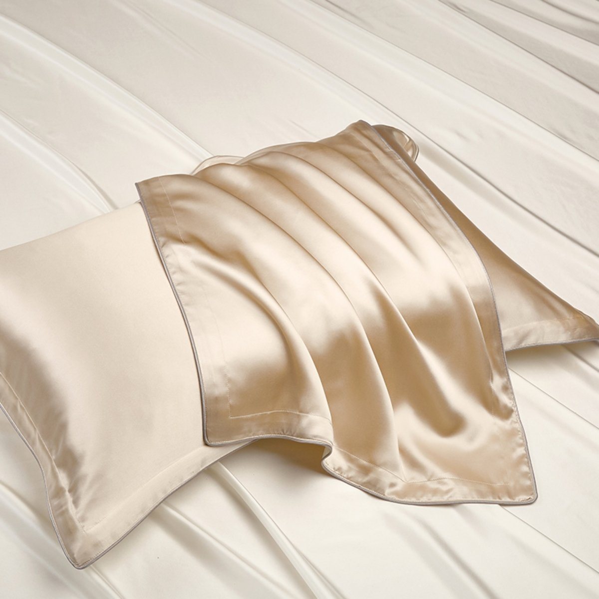 100% natural mulberry silk pillow sham single side set LOVEFREYA 48 x 74 Champagne Bed