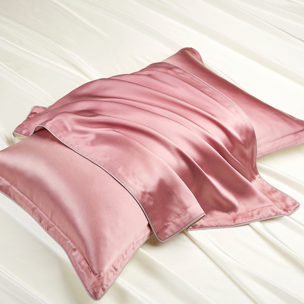 100% natural mulberry silk pillow sham single side set LOVEFREYA 48 x 74 Pink Bed