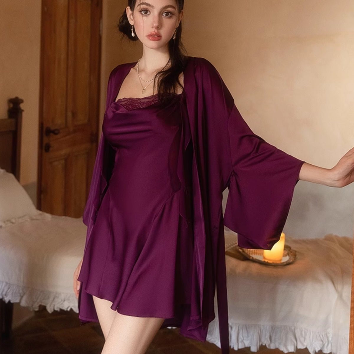 Arlo satin robe LOVEFREYA Free size Grape purple Intimates