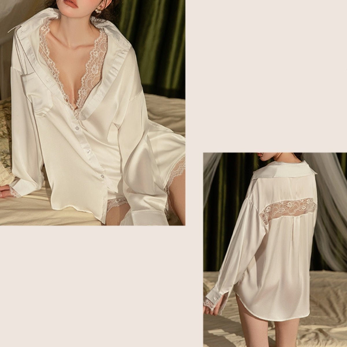 Becca boyfriend shirt lace and satin cami set LOVEFREYA Small White Intimates