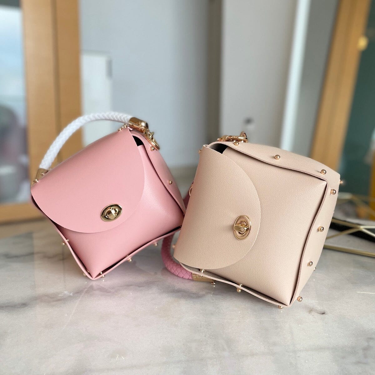 Candy box top handle bag LOVEFREYA L pink Gold Bags