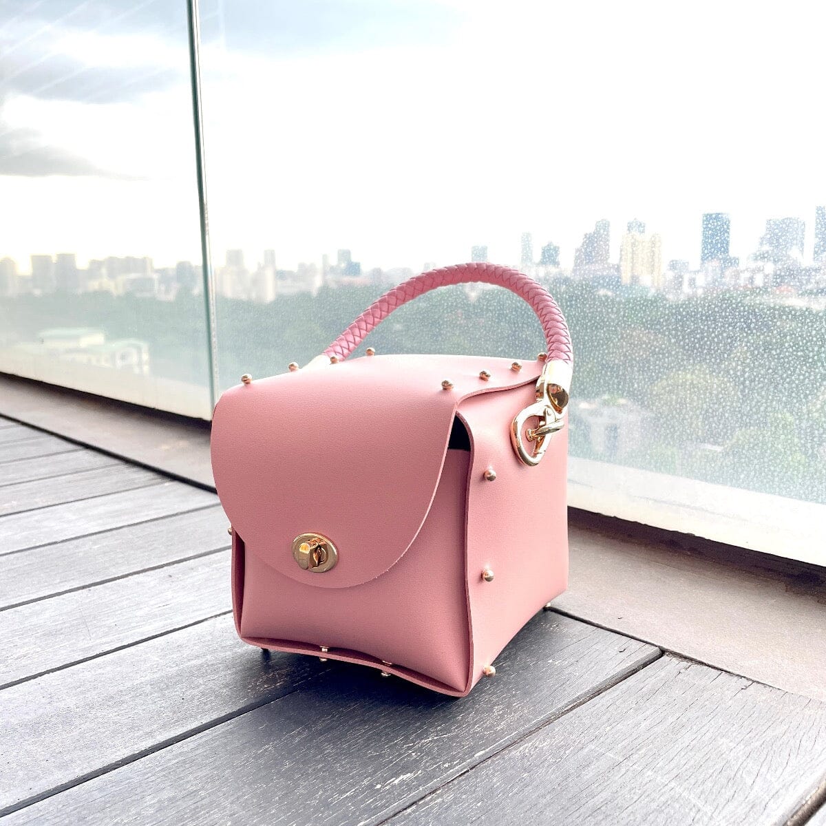 Candy box top handle bag LOVEFREYA L pink Gold Bags