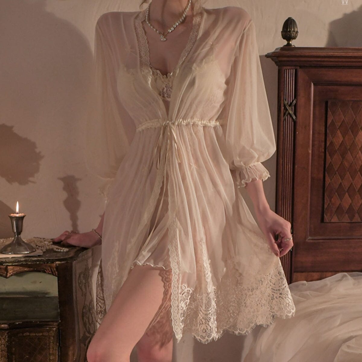 Cara mesh and lace robe LOVEFREYA Free size Nude Intimates