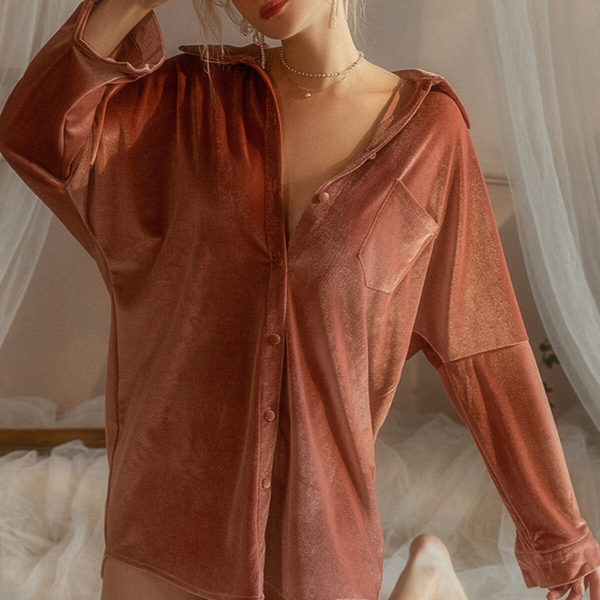 Charlie boyfriend shirt velvet slip LOVEFREYA Free size Pink Intimates