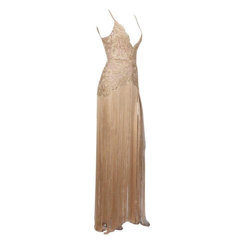 Cleopatra long fringe bandage gown LOVEFREYA XS Gold colour Dress