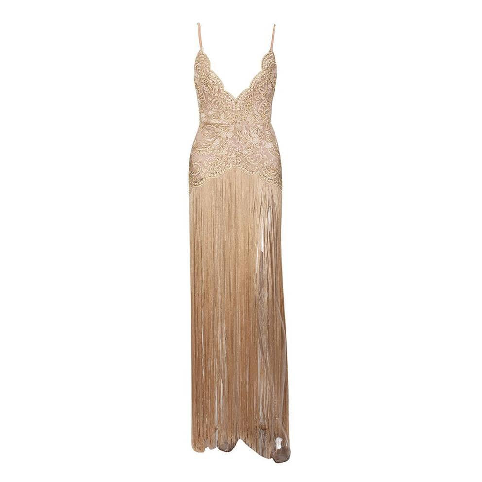 Cleopatra long fringe bandage gown LOVEFREYA XS Gold colour Dress