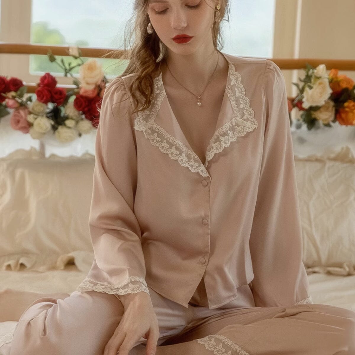 Corey long sleeve satin PJ set LOVEFREYA Small Pink Intimates