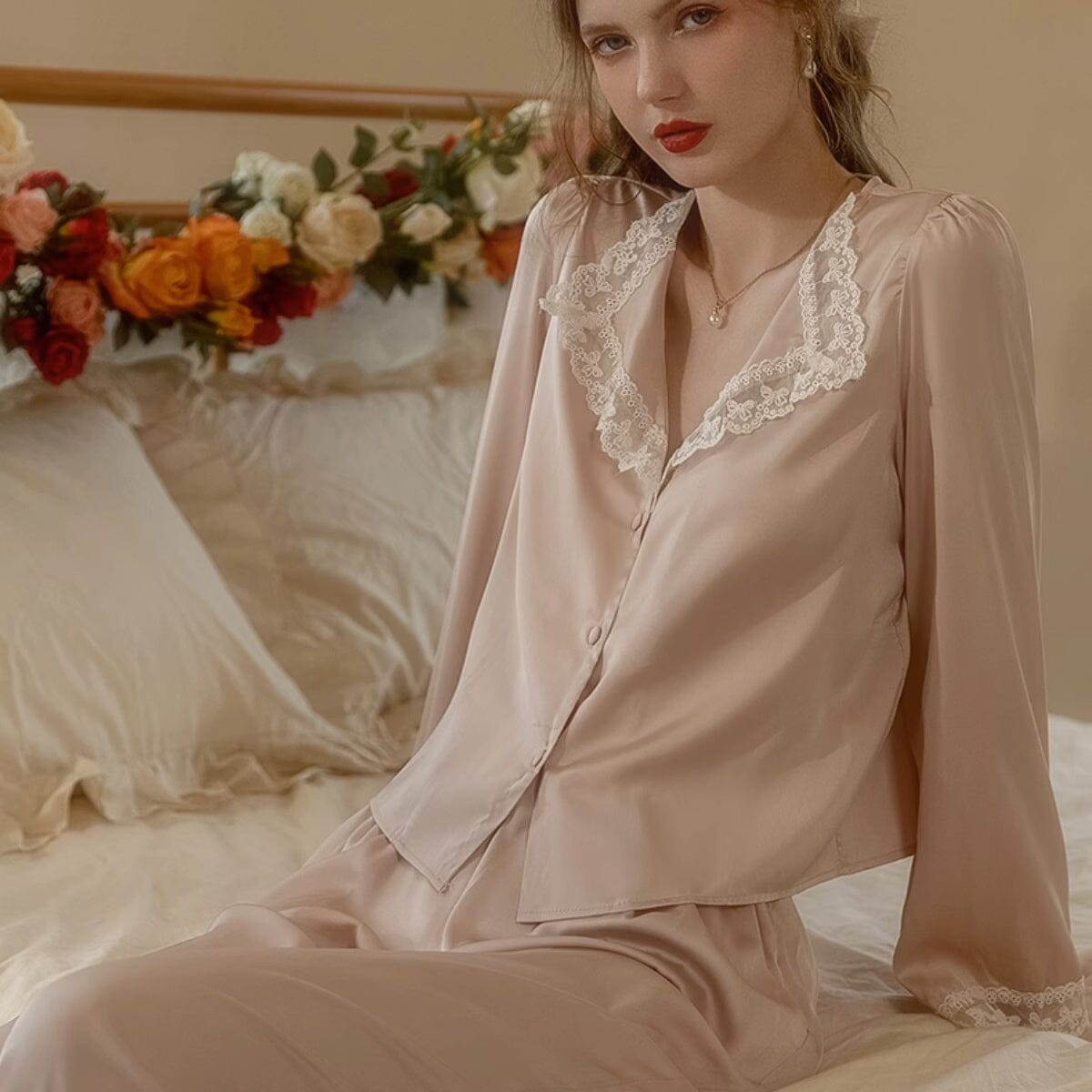 Corey long sleeve satin PJ set LOVEFREYA Small Pink Intimates