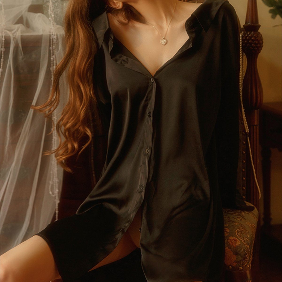 Daf boyfriend shirt satin slip LOVEFREYA Small Black Intimates