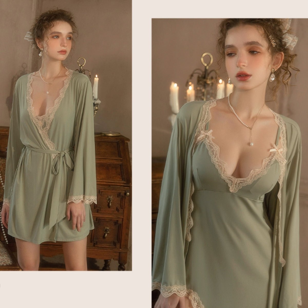 Eden stretch satin robe LOVEFREYA Free size Green tea Intimates