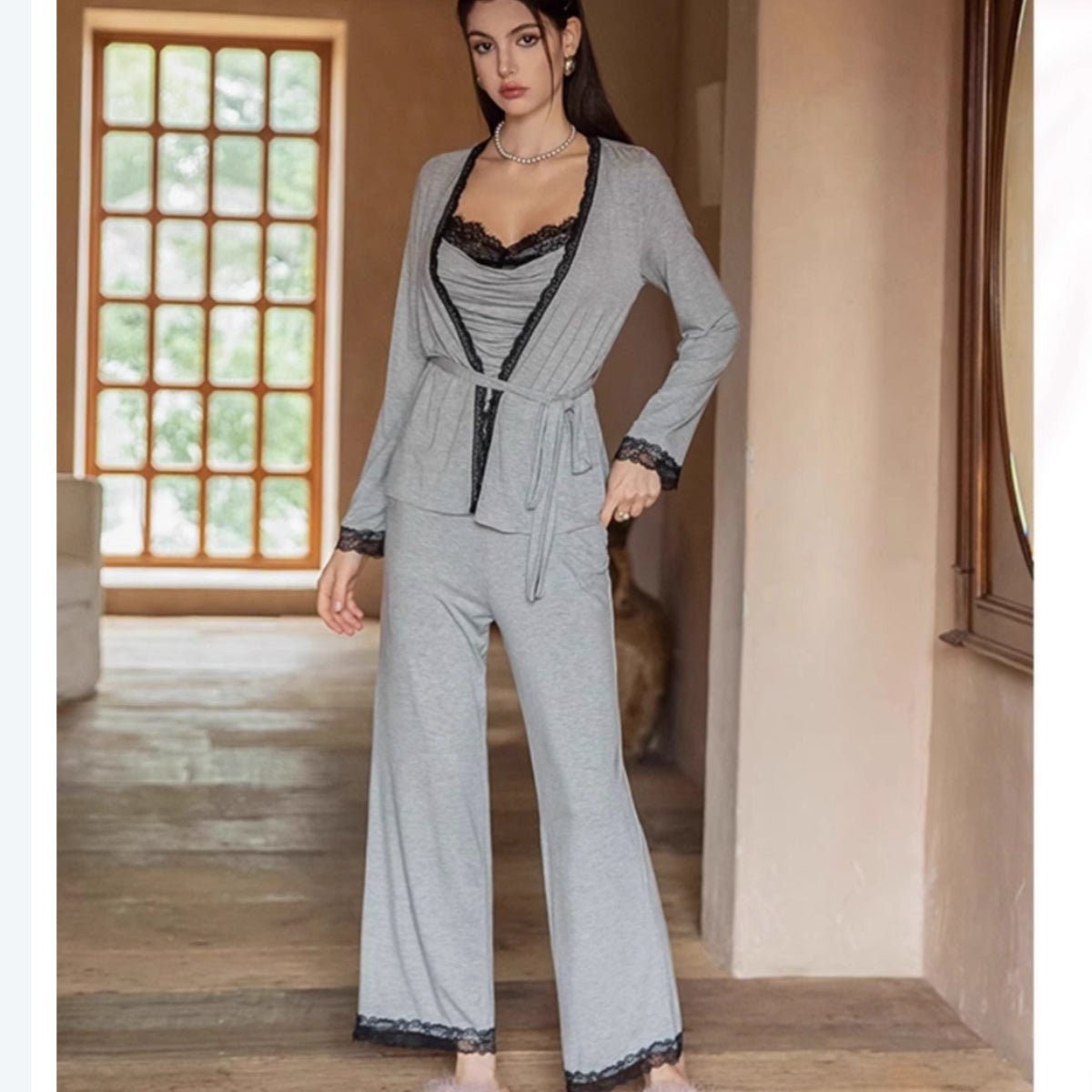 Eve modal cotton cardigan PJ set LOVEFREYA Small Grey Intimates