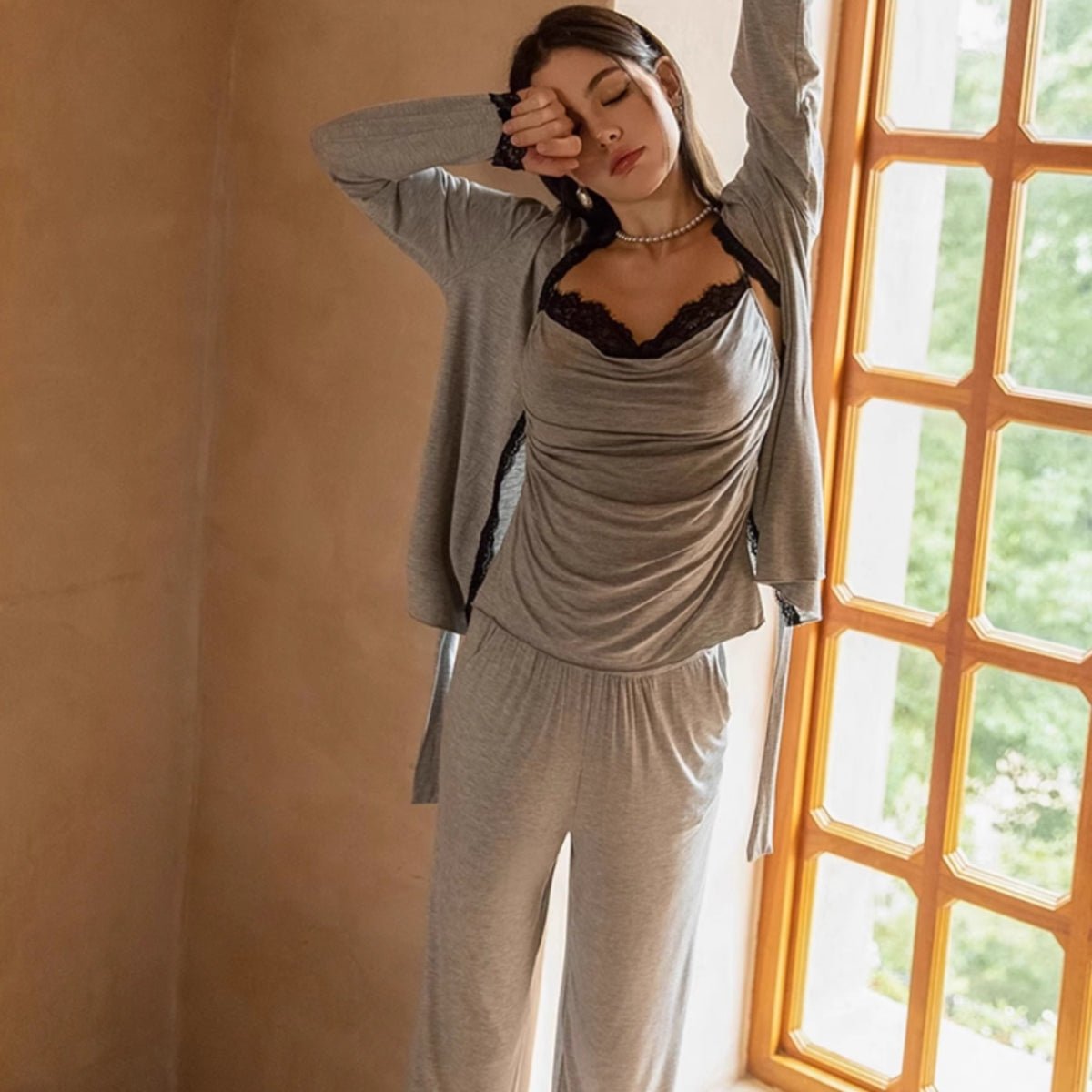 Eve modal cotton cardigan PJ set LOVEFREYA Small Grey Intimates