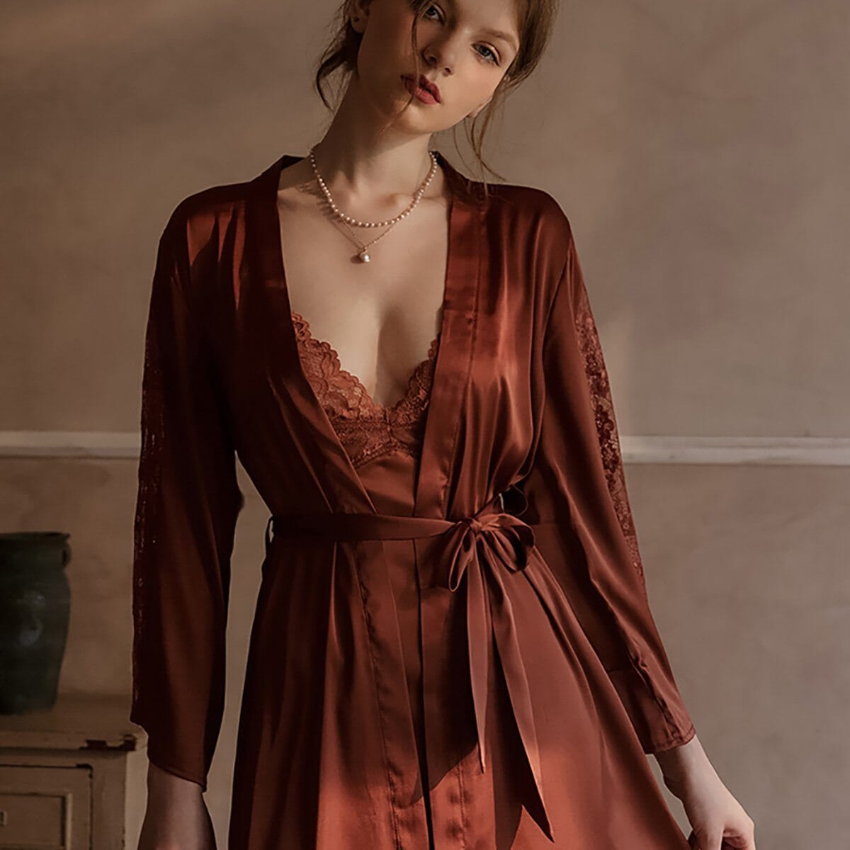 Fauna satin robe LOVEFREYA Free size Brown colour Intimates