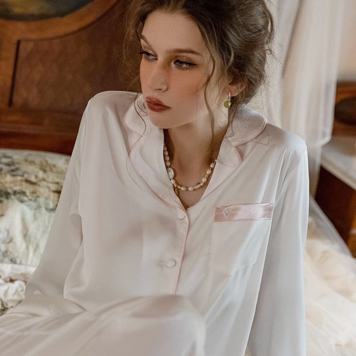 Haley long sleeve satin PJ set LOVEFREYA Small White Intimates