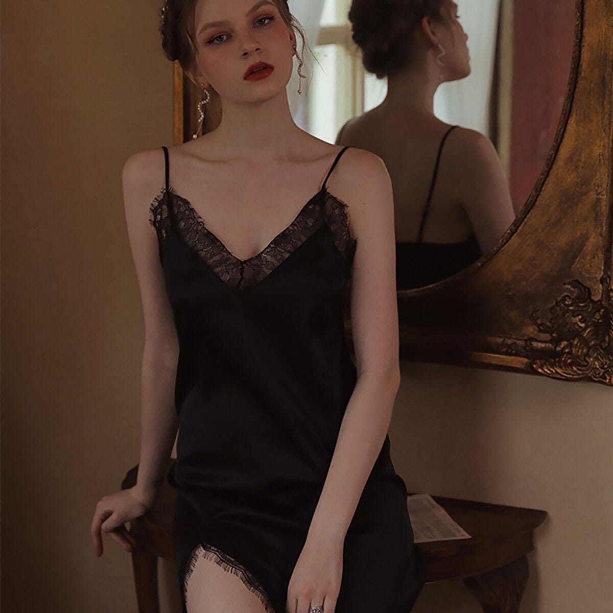 Harlan satin slip LOVEFREYA Small Black colour Intimates