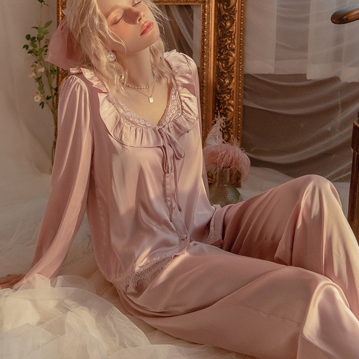 Jose long sleeve satin PJ set LOVEFREYA Small Pink Intimates