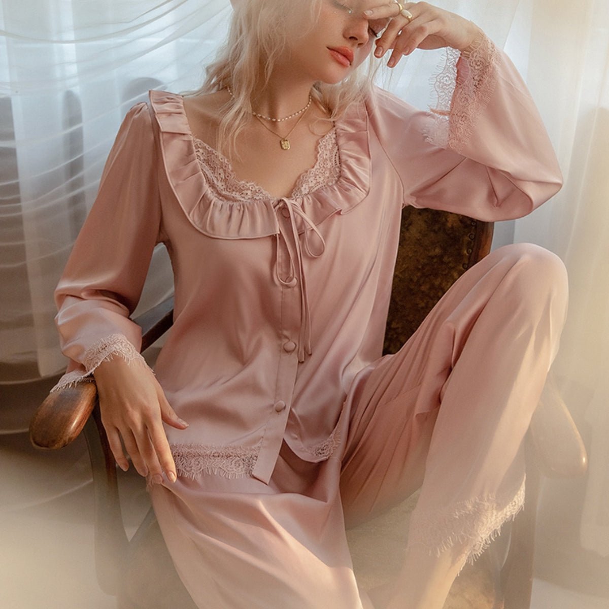 Jose long sleeve satin PJ set LOVEFREYA Small Pink Intimates