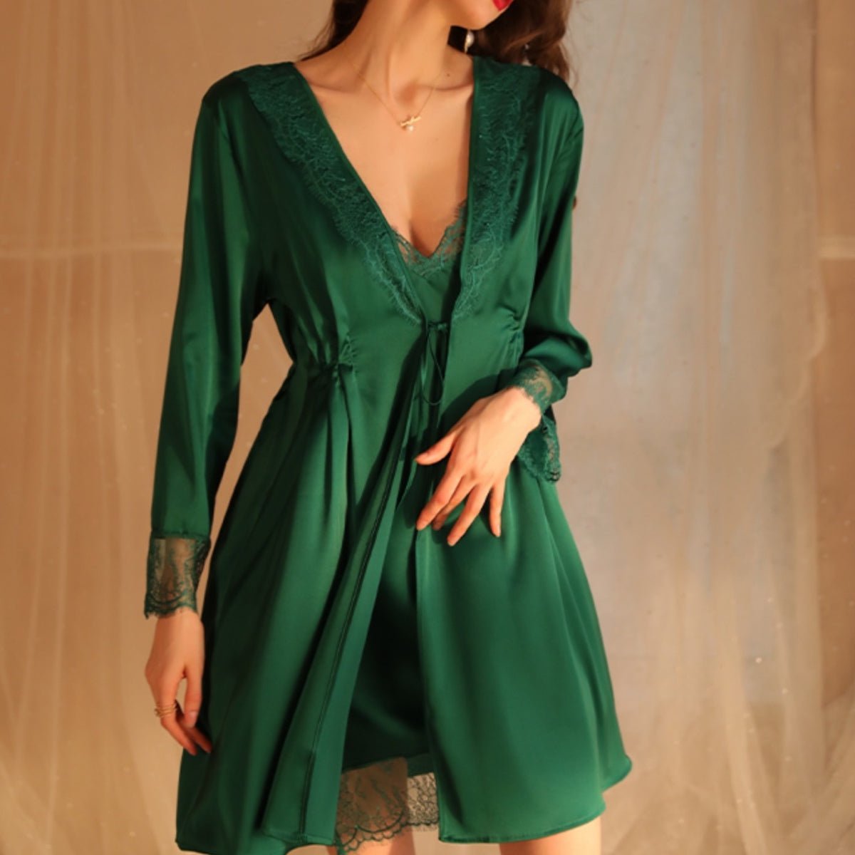 Kate satin robe LOVEFREYA Free size Emerald green Intimates