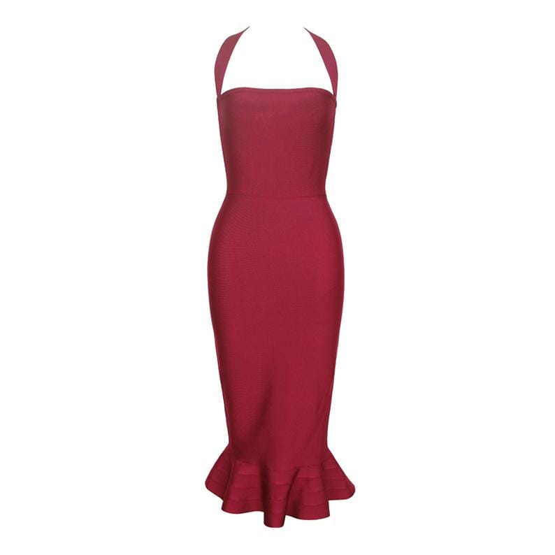 Klovie Fishtail halter Bandage LOVEFREYA XS Wine colour Dress