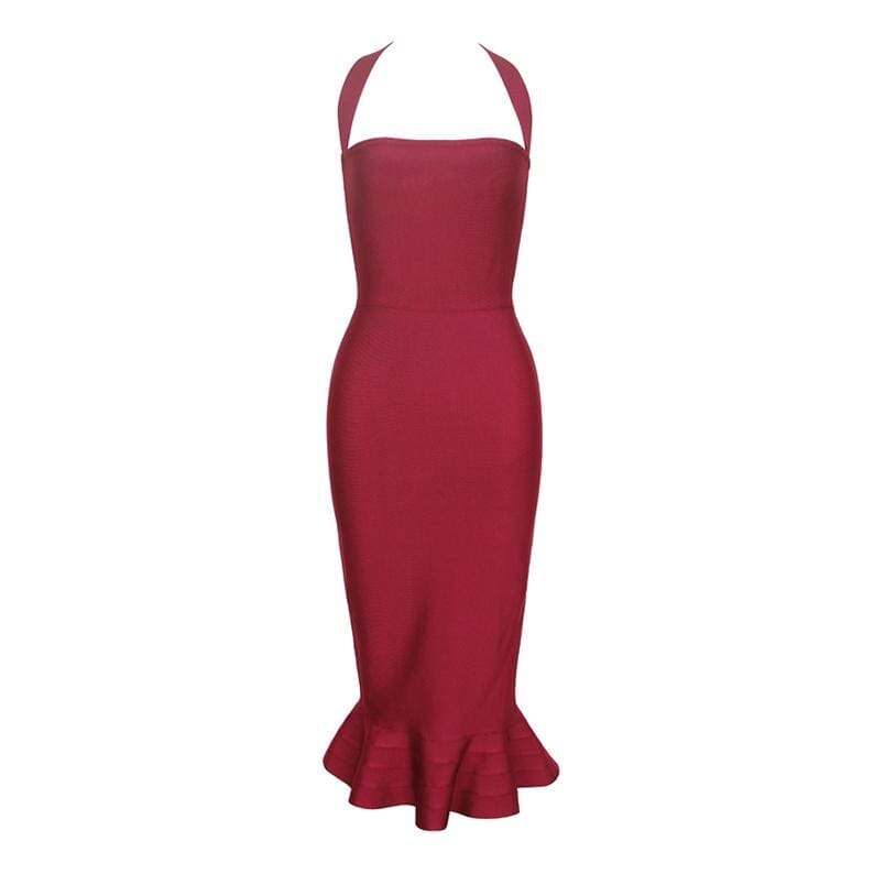 Klovie Fishtail halter Bandage LOVEFREYA XS Wine Dress