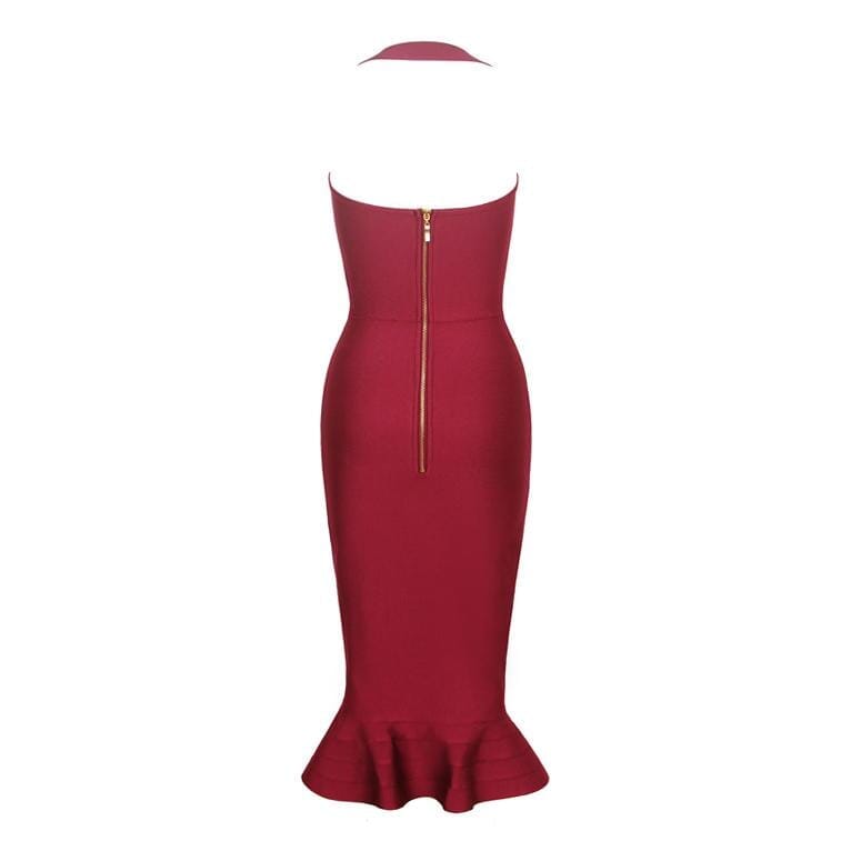 Klovie Fishtail halter Bandage LOVEFREYA XS Wine Dress