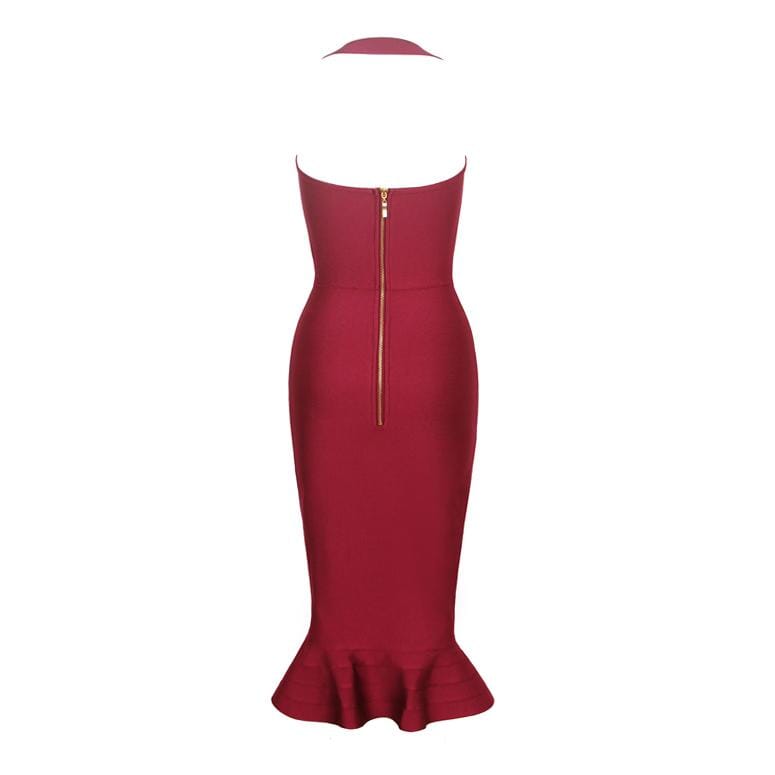 Klovie Fishtail halter Bandage LOVEFREYA XS Wine colour Dress