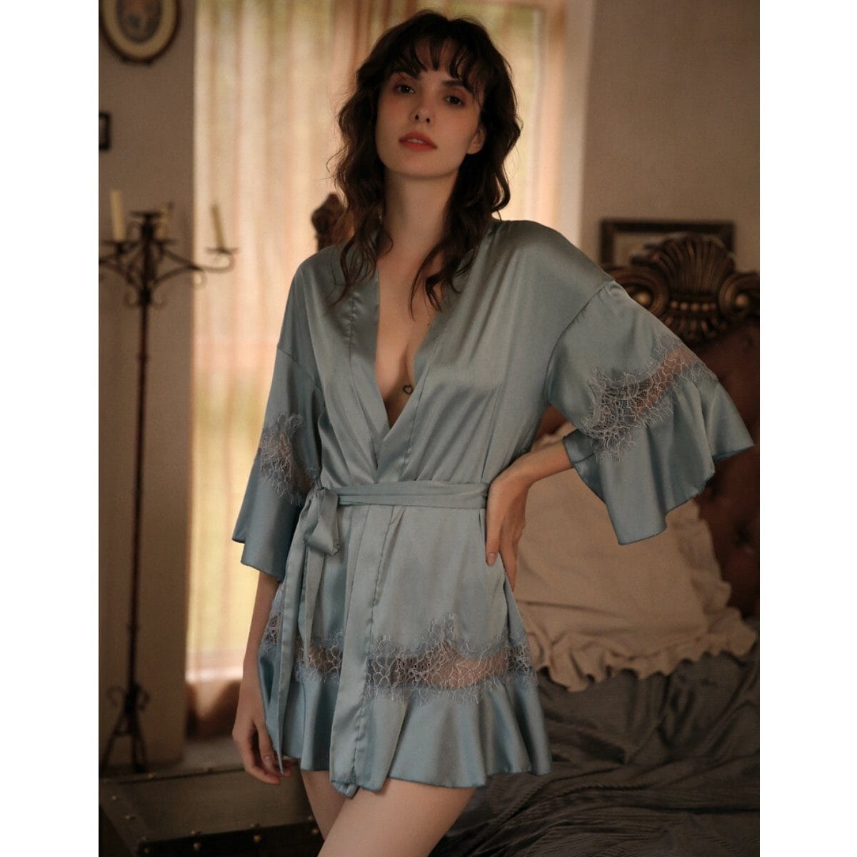 Leonida satin cami set LOVEFREYA Small Teal blue Intimates