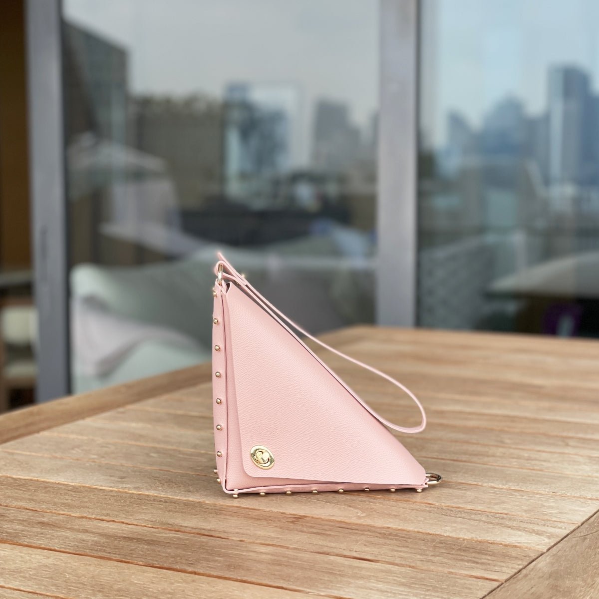 Medium triangle crossbody bag LOVEFREYA L pink Gold Bags