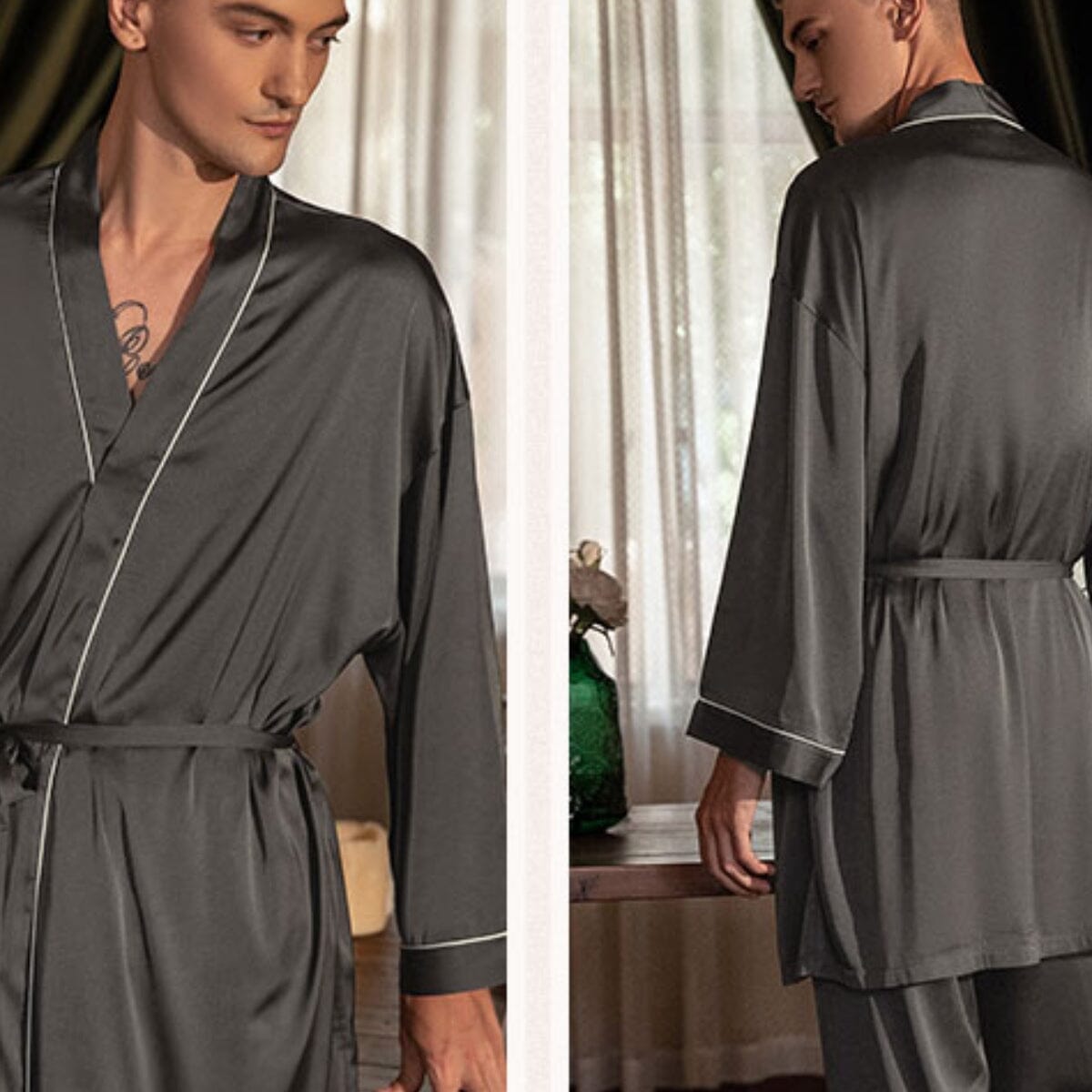 Oxford men satin robe set LOVEFREYA Small Black Intimates