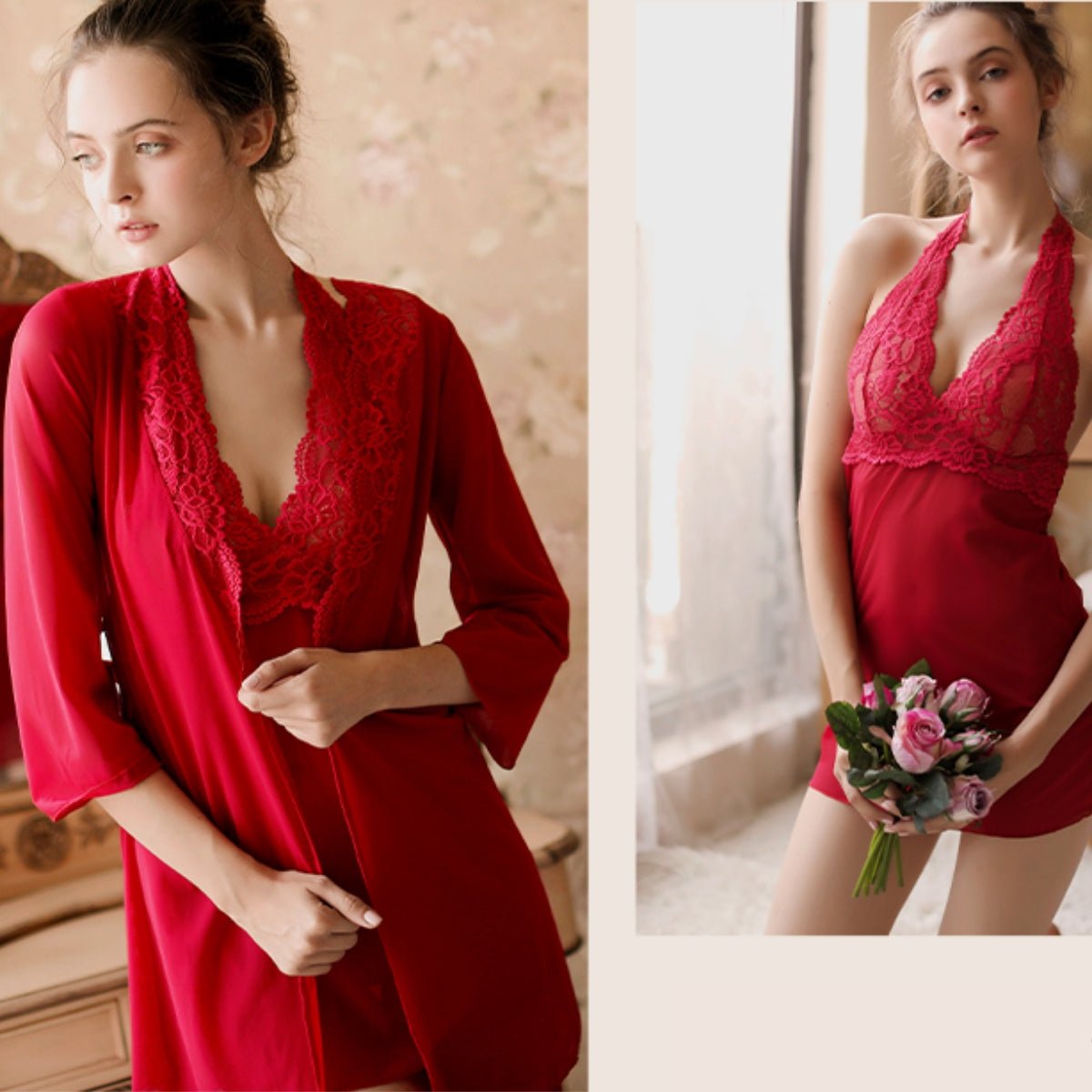 Perrine lace and mesh robe LOVEFREYA Free size Red Intimates