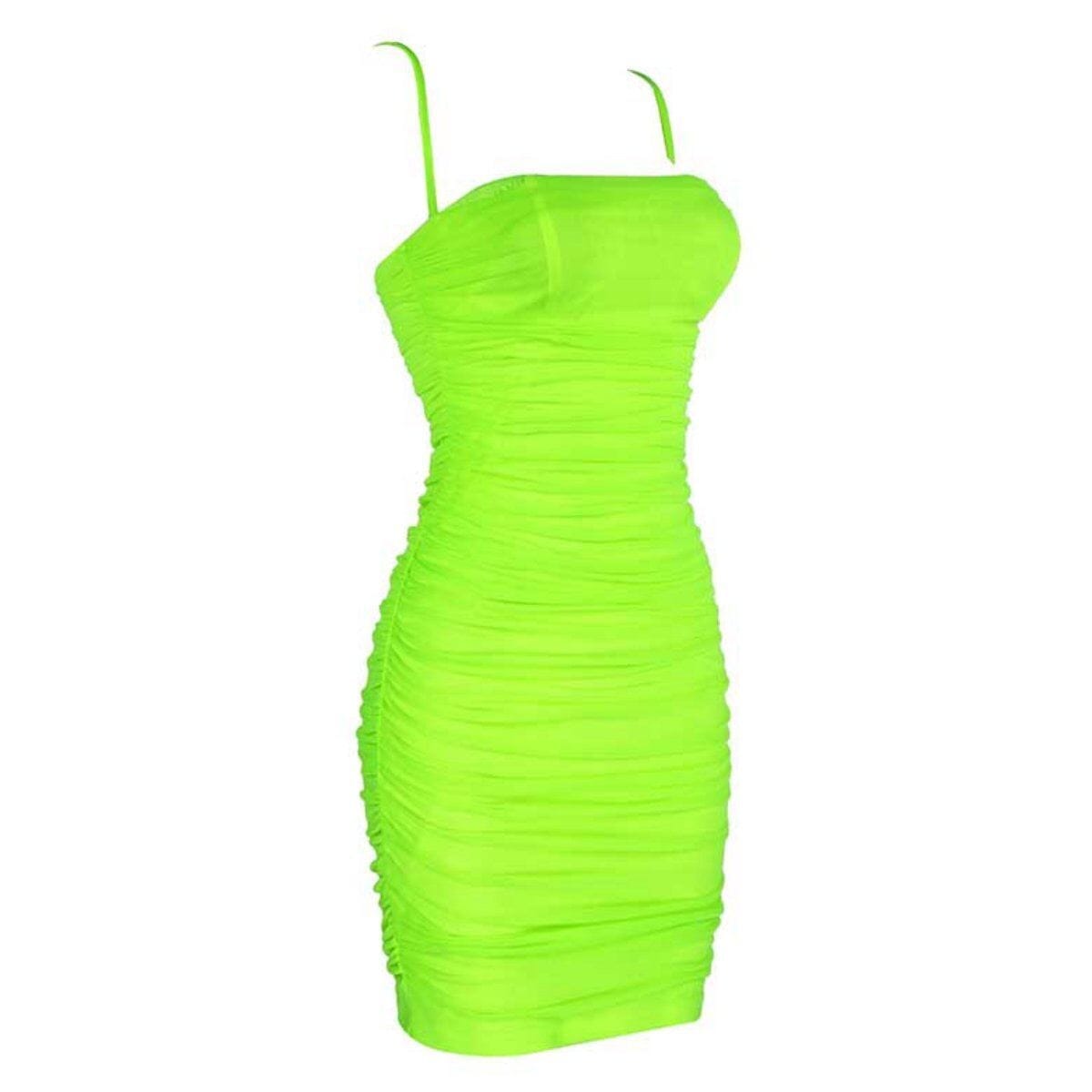 S*x bomb mesh ruched dress LOVEFREYA XS Lime Green Dress