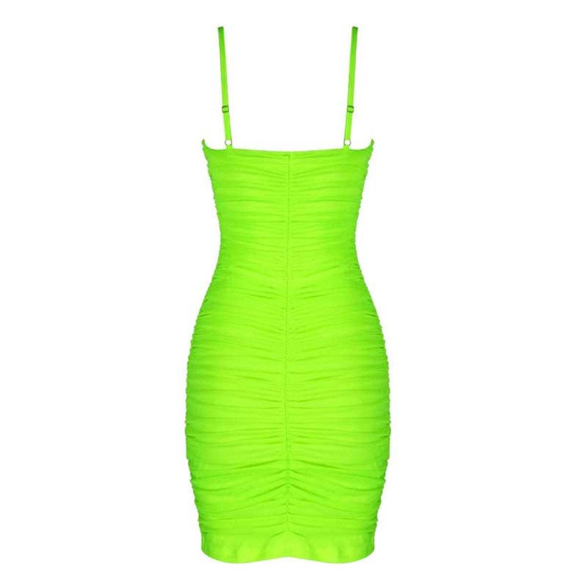 S*x bomb mesh ruched dress LOVEFREYA XS Lime Green Dress