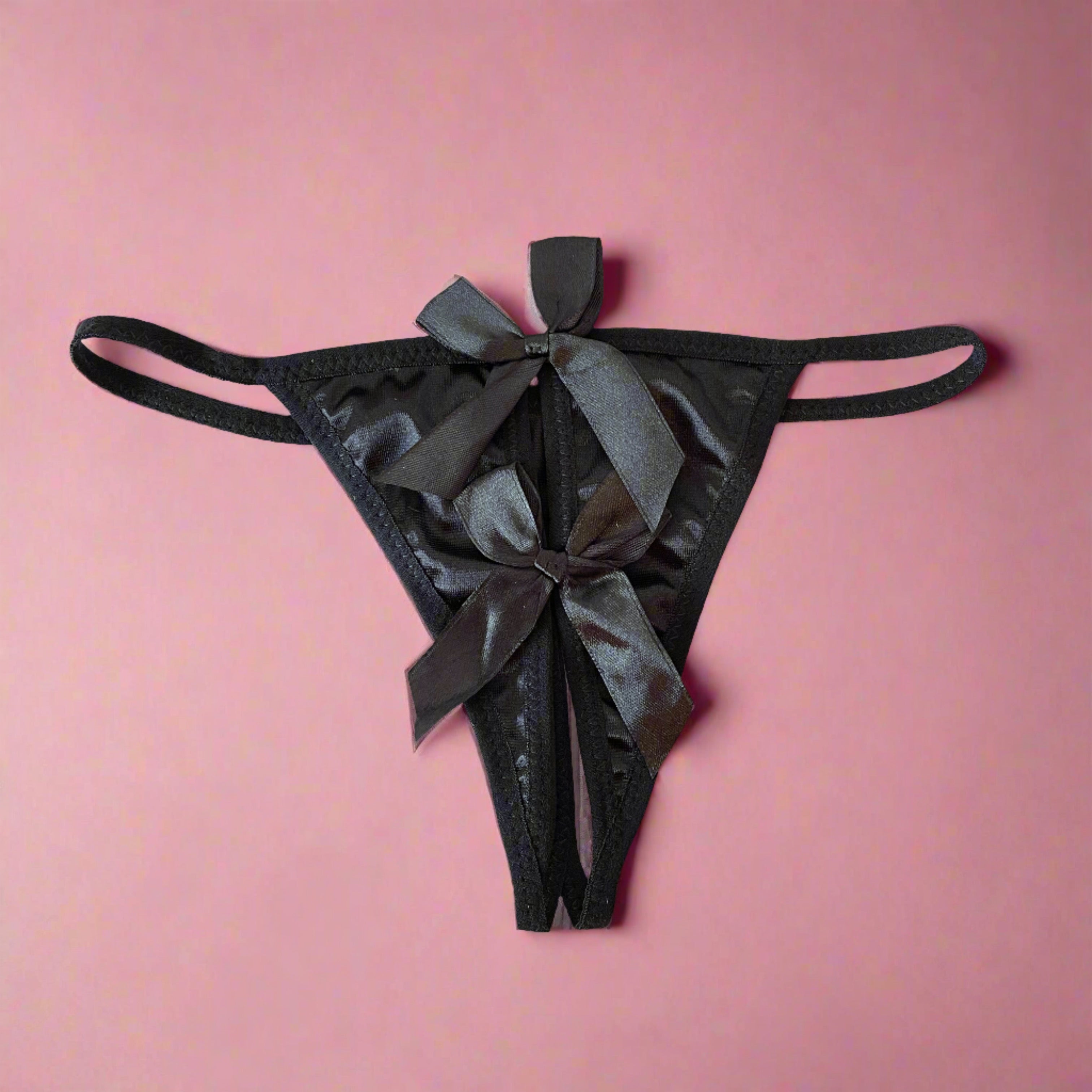 Thong LOVEFREYA Crotchless ribbon front Blk/F Panties