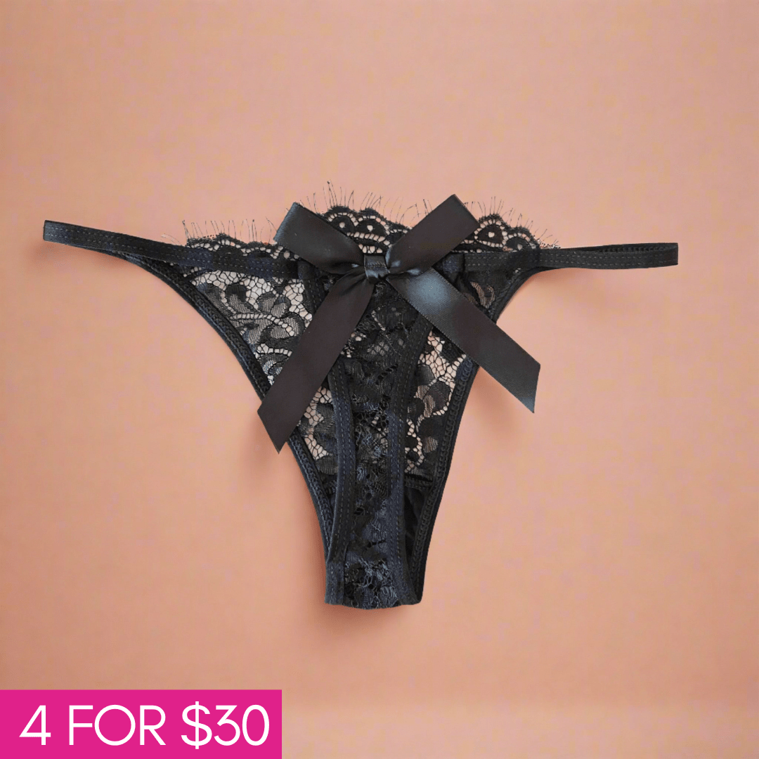 Thong LOVEFREYA Lacey ribbon back Blk/M Accessories