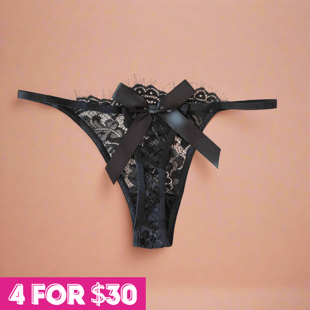 Thong LOVEFREYA Lacey ribbon back Blk/M Accessories