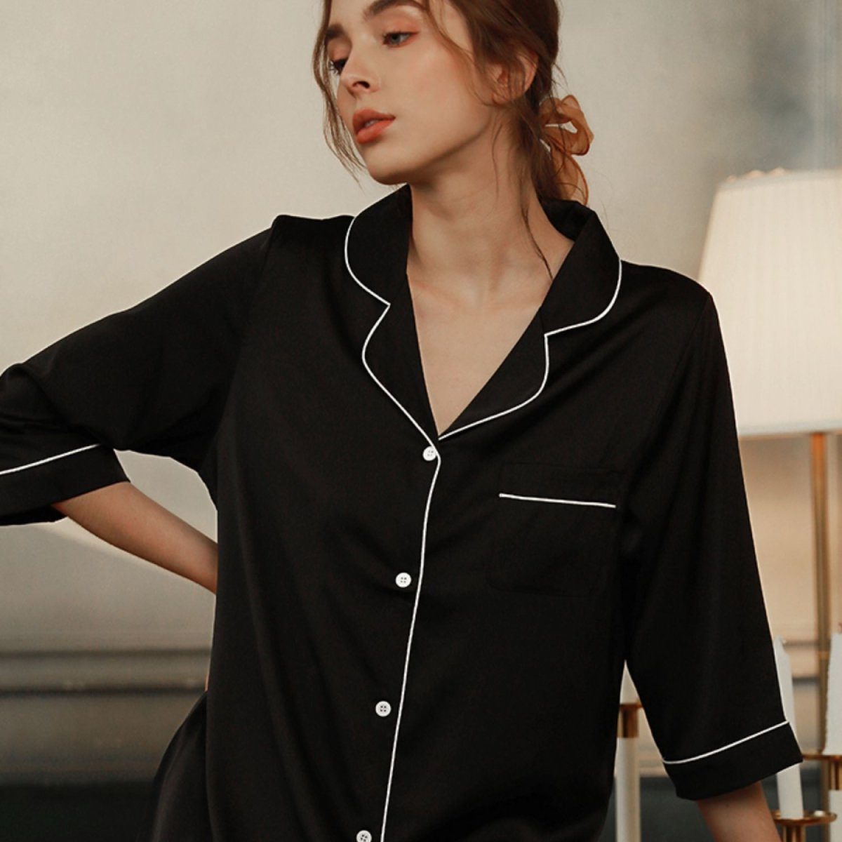 Tyler boyfriend shirt satin slip LOVEFREYA Small Black Intimates