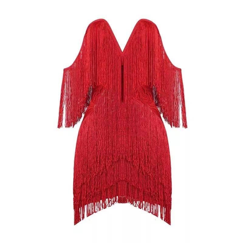 V - neck fringe bandage LOVEFREYA XS Red Dress