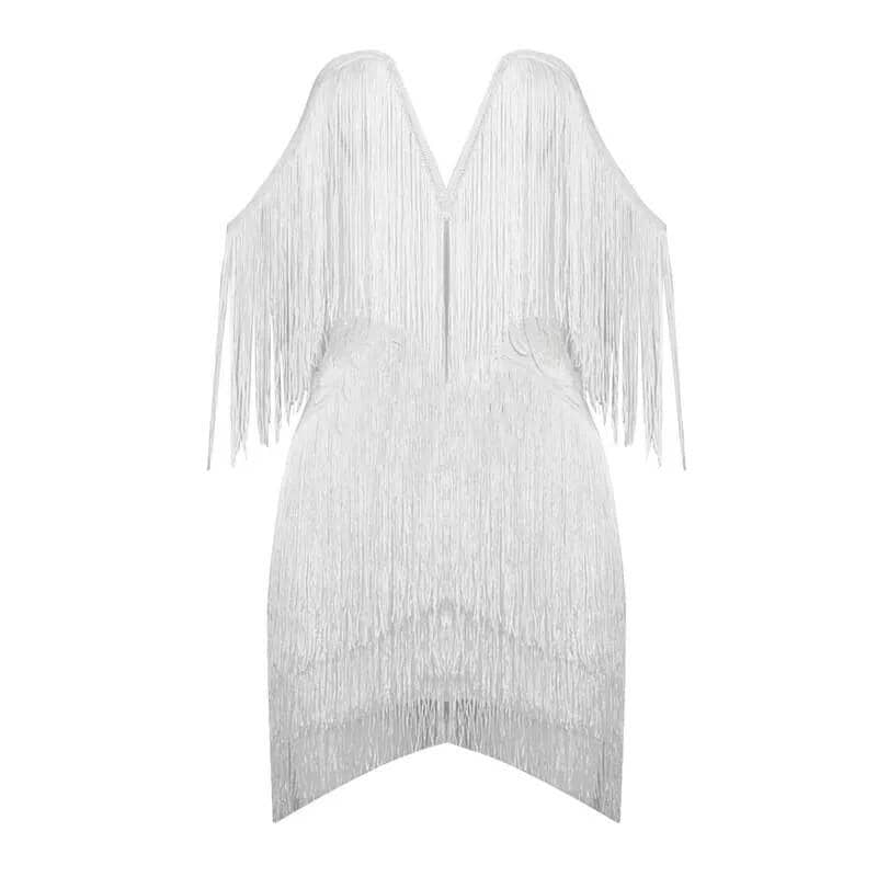 V - neck fringe bandage LOVEFREYA XS White colour Dress