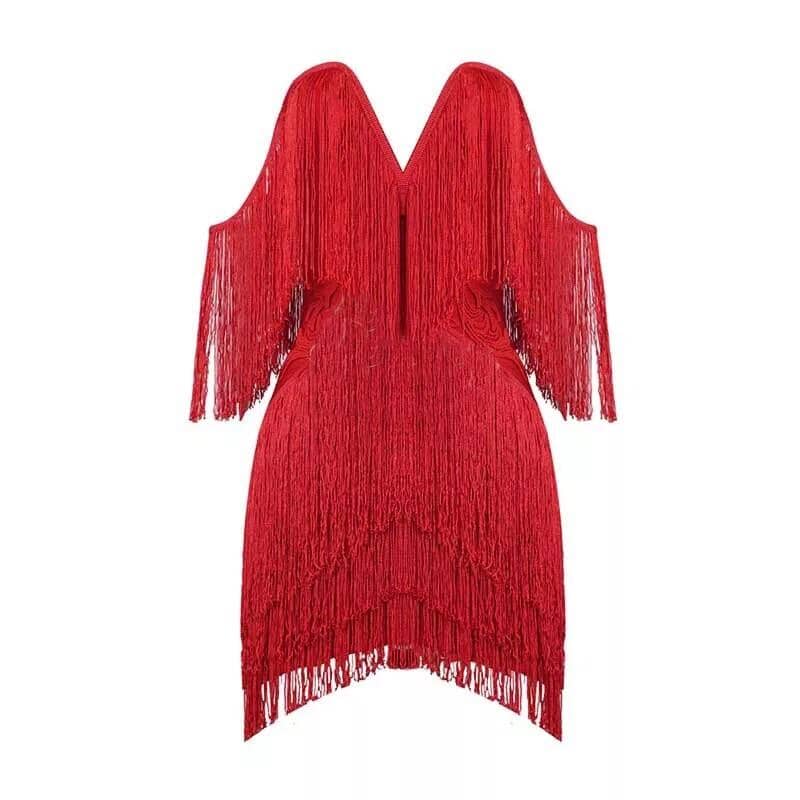 V - neck fringe bandage LOVEFREYA XS Red colour Dress