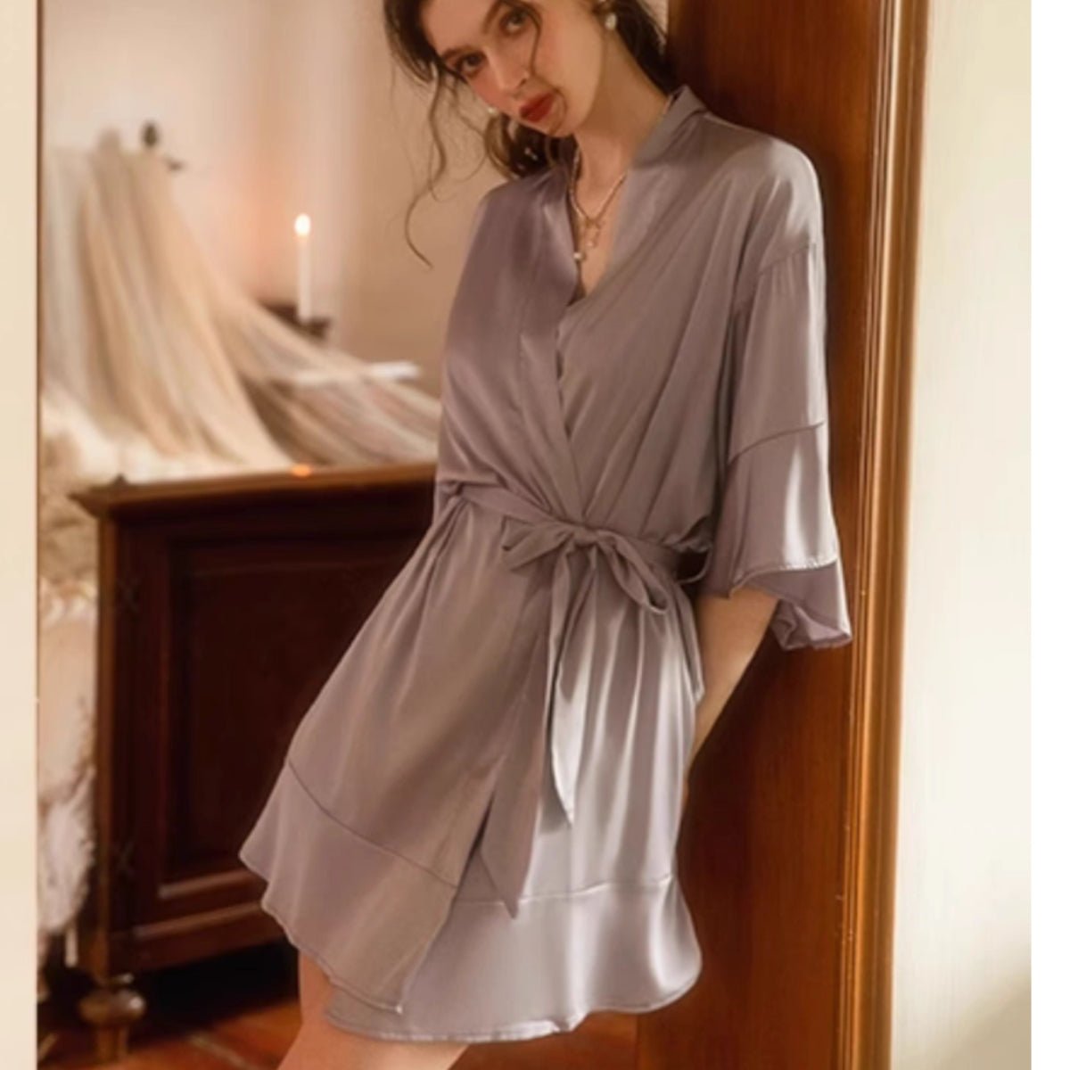 Vee satin robe LOVEFREYA Free size Greyish purple Intimates