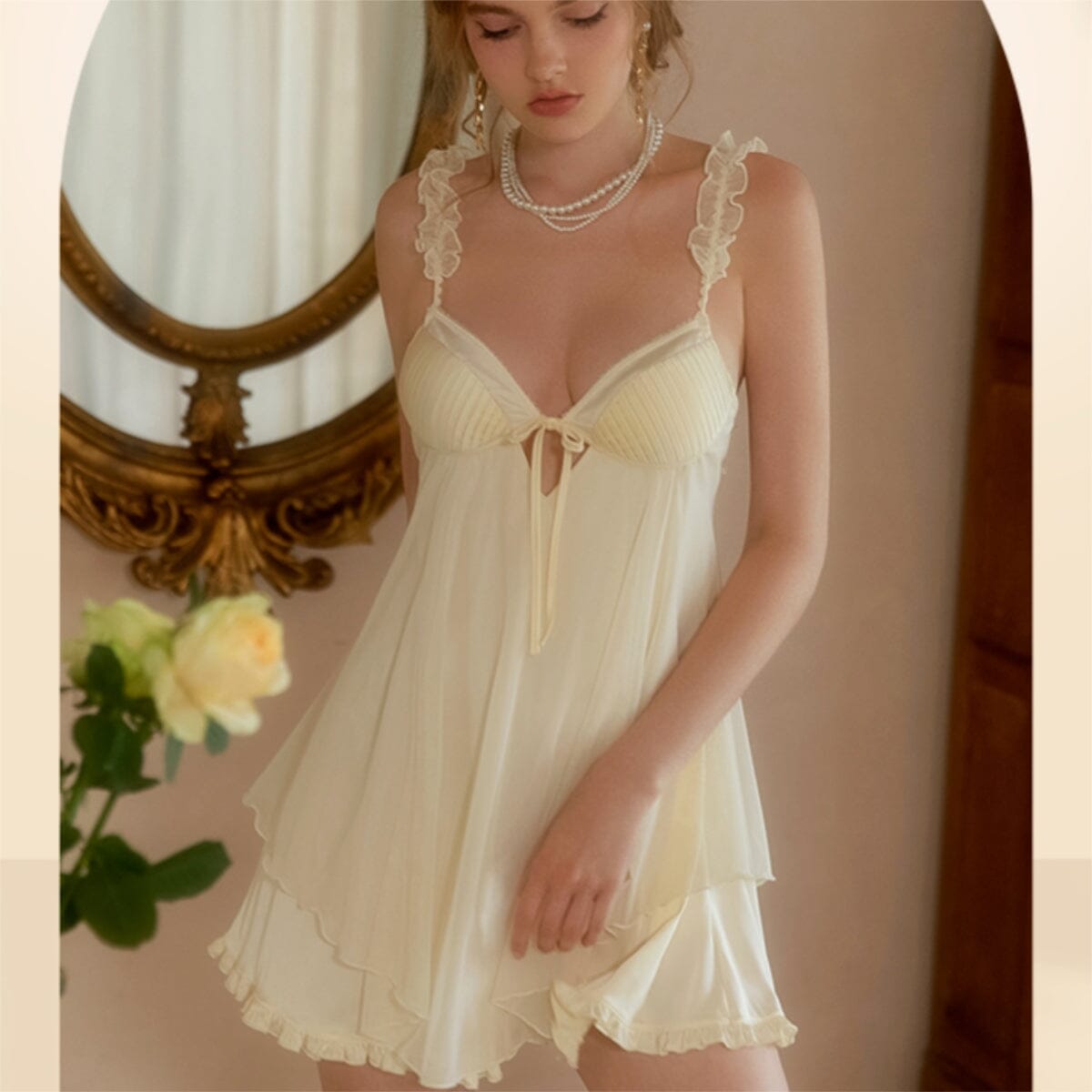 Vittoria mesh and satin slip LOVEFREYA Small Cream yellow Intimates